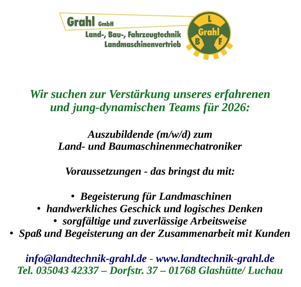 Land-, Bau- & Fahrzeugtechnik Grahl GmbH - Auszubildende gesucht